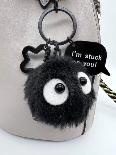 Vista 5 de YJacuing Llavero de peluche Dust Bunny Soot Sprite (estilo A)