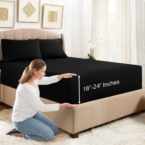 Vista 29 de Empyrean Bedding - Sábanas bajeras tamaño Queen, con sábana de cajón extra profunda – Juego de sábanas bajeras extra profundas, de 24 pulgadas