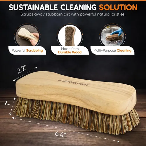 Vista 5 de Juego de cepillos de limpieza totalmente natural de madera Mango de madera Cepillo de cerdas de palmera para limpieza Productos de limpieza