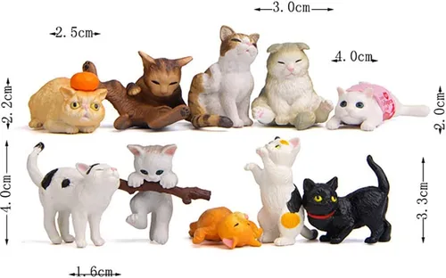 Vista 4 de 15 figuras de juguete de personajes de animales de gato, colección de gatos maduros, mini decoración de jardín, decoración de tartas, decoración