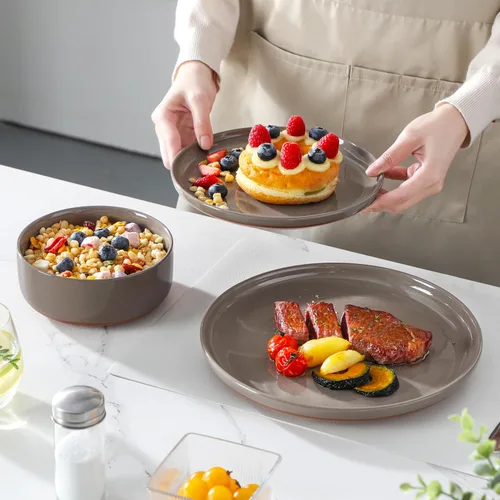 Vista 6 de MALACASA - Juego de platos y tazones, 12 piezas de vajilla moderna de gres para 4, juego de vajilla de cocina de cerámica, apto para microondas