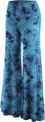 Vista 3 de Made By Johnny - Pantalones de palazzo de pierna ancha sólidos cómodos casuales para mujer