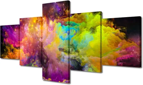 Vista 56 de Pintura en lienzo colorida para sala de estar, 5 paneles, impresiones abstractas sobre lienzo, arte de pared para sala de estar, dormitorio