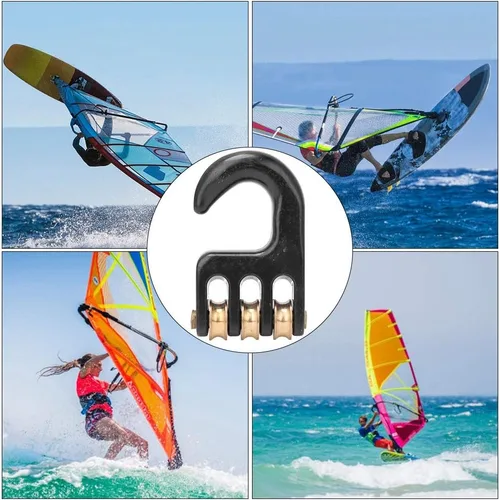 Vista 2 de Pilipane para fácil descarga,Gancho de polea de aparejo de windsurf universal negro,Gancho de polea de aparejo de 3 ruedas de aleación de aluminio