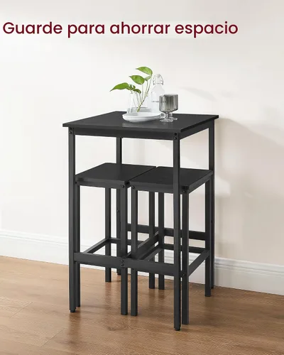 Vista 5 de VASAGLE - Juego de mesa de bar y sillas, mesa cuadrada con 2 taburetes, juego de pub para comedor para 2, ahorro de espacio para cocina, desayuno