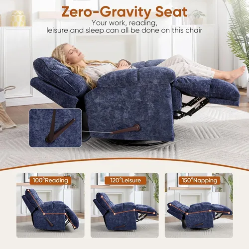 Vista 3 de Silla reclinable giratoria de gran tamaño, reclinable mecedora extra ancha Azul