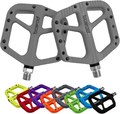 Vista 11 de Pedales MTB Pedales planos de bicicleta de montaña para adultos, pedal de plataforma de bicicleta compuesto de nailon ligero y ancho con pasadores