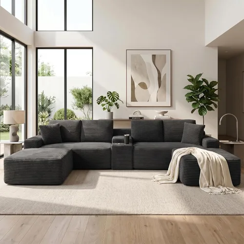 Vista 30 de Sofá modular modular de 150 pulgadas, sofá de nube moderno de gran tamaño para sala de estar, sofás en forma de U con 2 otomanas, puertos USB y Negro