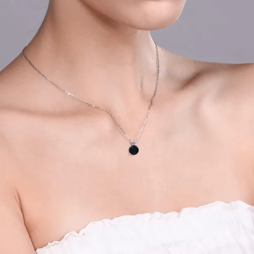 Vista 39 de Gem Stone King Collar con colgante solitario de plata de ley 925 de 0.236 in con piedra natal redonda Collar de 4 puntas para mujer Con cadena