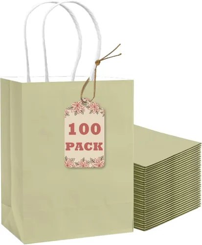 Vista 17 de qiqee Bolsas de regalo pequeñas de papel multicolor con asas a granel para fiesta arcoíris - 8.3"x6"x3.15" 100 piezas