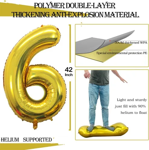 Vista 358 de GOER Globos Número 10 para Decoraciones de Fiesta de 10º Cumpleaños, Globos de Helio de Papel de Aluminio Jumbo de 42 Pulgadas para 10º Aniversario
