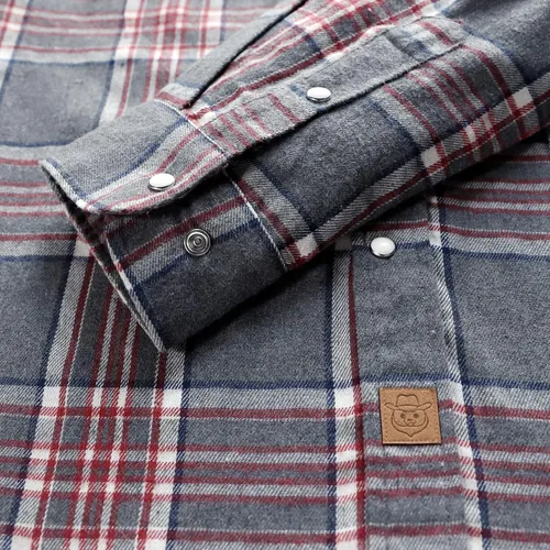 Vista 5 de Dubinik Camisa de franela para hombre, estilo vaquero occidental, con botones y perlas, para hombre, manga larga, vintage, a cuadros