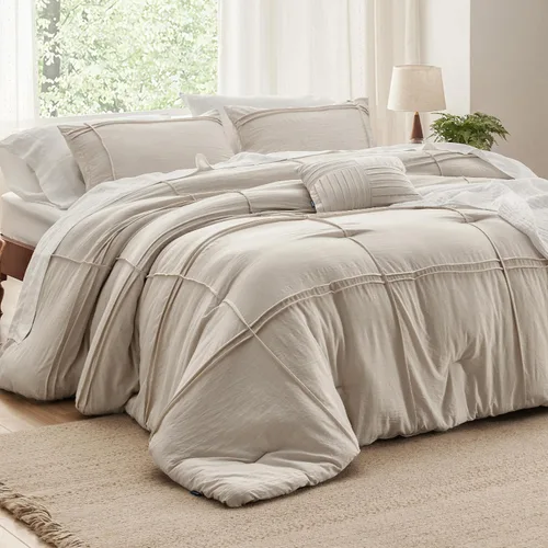 Vista 25 de Bedsure - Juego de edredón individual de 3 piezas, beige bohemio, plisado