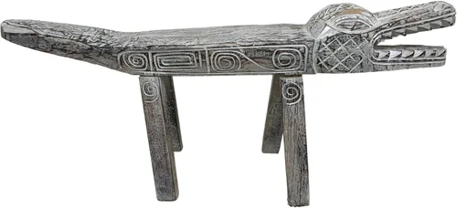 Vista 2 de Silla de banco de madera primitiva tallada a mano de cocodrilo cocodrilo cocodrilo blanco estatua enorme