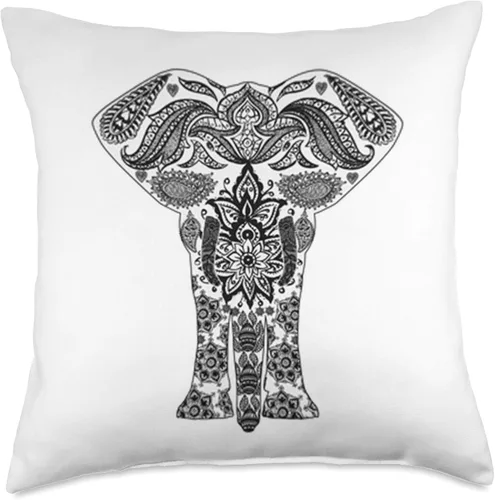 Vista 4 de Cojín de diseño de mandala de elefante negro, 16.0 x 16.0 in, multicolor