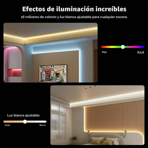 Vista 4 de MIWISE Tira de luces LED RGB COB 9.84 pies/3m, tira de luz de cambio de color regulable DC24V, compatible con Alexa/Google Assistant/Tuya, cinta