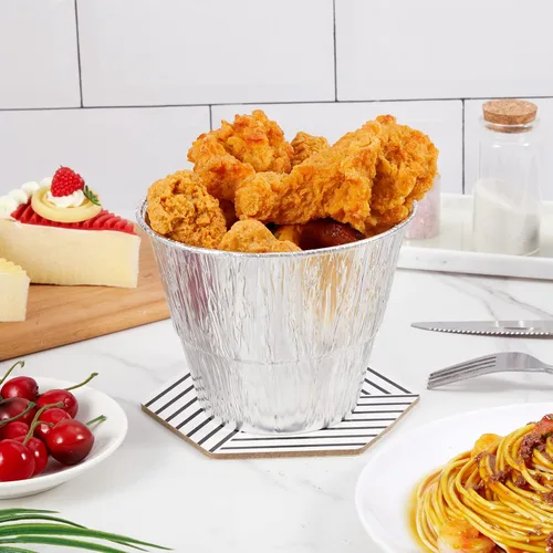 Vista 5 de meekoo Bandeja de revestimiento de cubo de grasa, 50 piezas de papel de aluminio, accesorios de parrilla para atrapar grasa, plateado, desechable