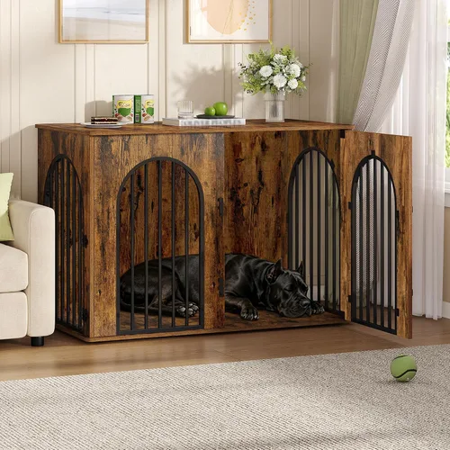 Vista 17 de Hzuaneri Jaula de Madera para Perros de 26.8'', Muebles de Jaula para Perros de Interior, Jaula para Perros Pequeños, Jaulas de Servicio Pesado