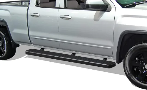 Vista 26 de APS - Estribos iBoard para Chevrolet con cabina extendida de 2 puertas completas + 2 puertas de apertura inversa, 4 pulgadas, Aluminio negro