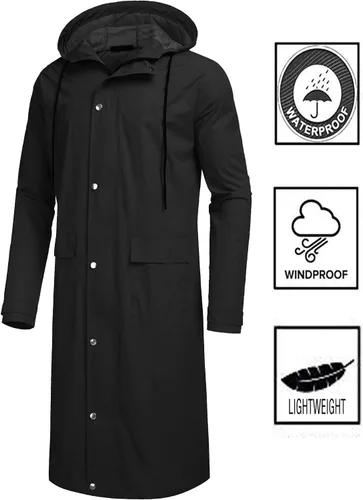 Vista 2 de COOFANDY Chaqueta impermeable para hombre con capucha impermeable ligera activa larga