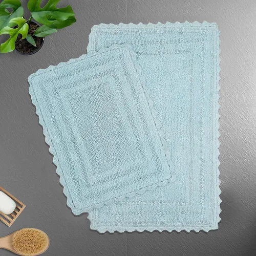 Vista 13 de TreeWool - Alfombras de baño con borde de ganchillo reversible en algodón de felpa (paquete de 2)