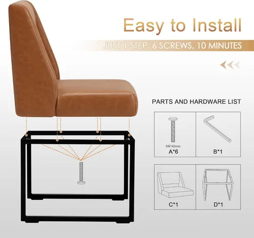Vista 6 de Zesthouse Juego de 6 sillas de comedor modernas de piel sintética, cómodas sillas de cocina marrones con patas de metal inoxidable, sillas laterales