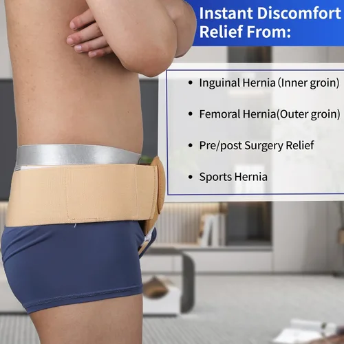 Vista 5 de Cinturones de hernia para hombres, cinturón de soporte de hernia inguinal con almohadilla de compresión extraíble, braguero de hernia ajustable