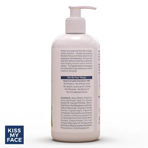 Vista 5 de Kiss My Face De-Stress Loción para manos y cuerpo - Limoncillo + bayas de enebro - Rhodiola Rosea calmante - Con aceite de semilla de cáñamo