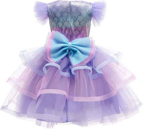 Vista 3 de Disfraz de sirena para niñas, disfraz de princesa para fiesta de cumpleaños, Halloween, Navidad, carnaval, cosplay