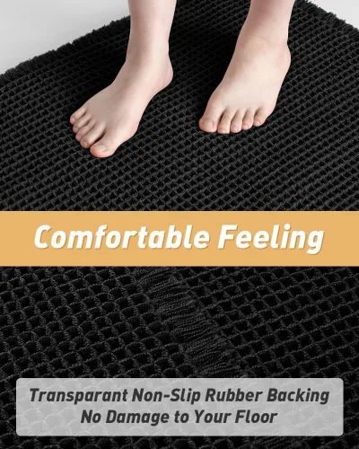Vista 3 de Alfombra de baño mejorada con diseño de gofres, absorbente y antideslizante Negro