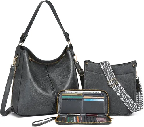 Vista 22 de Carteras para Mujeres 3PCS, Juego de Bolsos Cruzados Bolso Grande de Cuero Carteras de Hombro con Billetera Correas Ajustables para Damas Tote