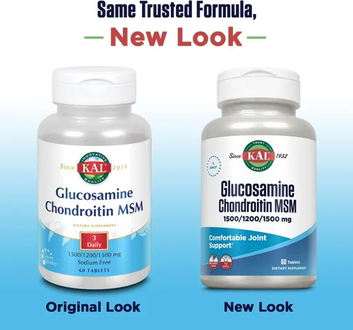 Vista 2 de KAL Glucosamina condroitina MSM, suplemento de apoyo articular para mujeres y hombres, 1500 mg de sulfato de glucosamina, 1200 mg de condroitina