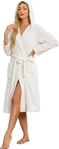 Vista 103 de HEARTNICE Bata de forro polar con capucha para mujer, bata de baño suave para mujer, bonito abrigo largo para casa