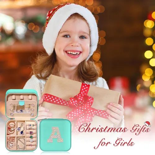 Vista 2 de Parima Regalos de cumpleaños para mujeres, joyero personalizado, regalos de cumpleaños, portátil, organizador de joyas azul, esencial para mujeres