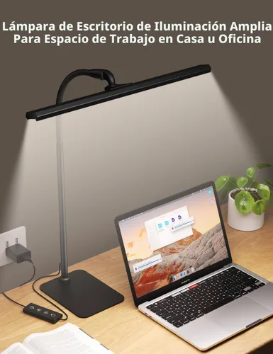 Vista 2 de Kary - Lámpara LED de escritorio, luz flexible de cuello de cisne con base y temporizador Negro