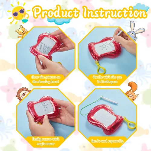 Vista 3 de Paquete de 24 mini tableros magnéticos de dibujo para niños, bloc de escritura borrable, mochila, llavero, tablero de dibujo para regalos de fiesta