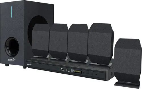 Vista 2 de Supersonic SC-38HT Sistema de cine en casa con DVD de canal envolvente 5.1 con soporte de DVD/CD, conectores de micrófono de karaoke, entrada USB
