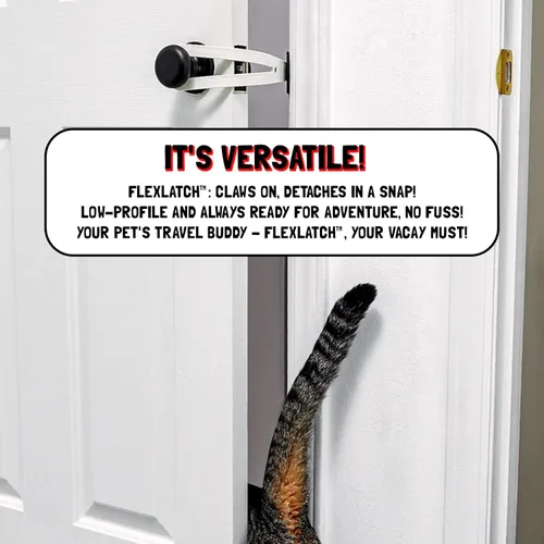 Vista 5 de FlexLatch Pestillo de puerta para gatos - Negro. Alternativa de puerta para gatos, instalación rápida. La correa de cierre flexible permite entrar a