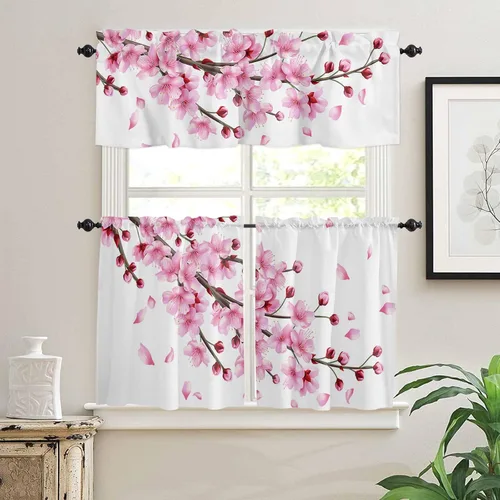 Vista 15 de Christmas Valances for Windows Kitchen Curtains Christmas Balls Bell Window Valance, Gold Star Snowflake Pine Needle Short Topper Window Curtain