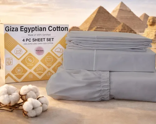 Vista 14 de MyGiza Sheets, Juego de sábanas 100% de algodón egipcio Giza, tamaño individual, para adaptarse a colchones de hasta 15 pulgadas de profundidad
