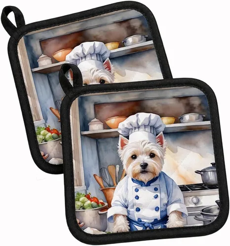 Vista 106 de Caroline's Treasures Coton de Tulear El Chef Par de Agarraderas de Ollas de Cocina Resistentes al Calor Juegos de Agarraderas de Ollas Almohadillas