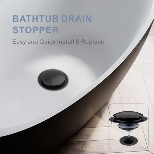 Vista 9 de Tapón de Desagüe de Bañera Negro Mate, Hidrop Tapón de Desagüe Universal Pop Up Tip Toe para Bañera, Se Ajusta de 1.375 a 1.5 Pulgadas, Reemplaza