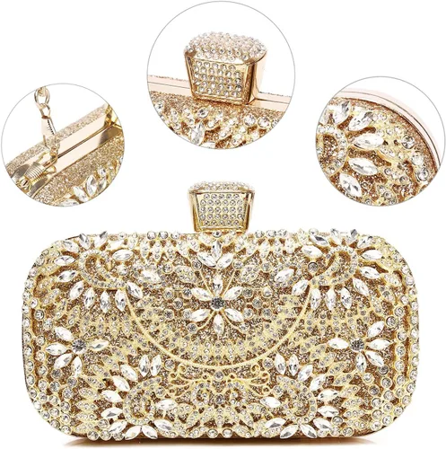 Vista 6 de Bolsos de mano de noche, bolso de mano para mujer, boda, graduación, fiesta, regalo de Navidad y fiesta de Navidad, dorado (G-Gold)