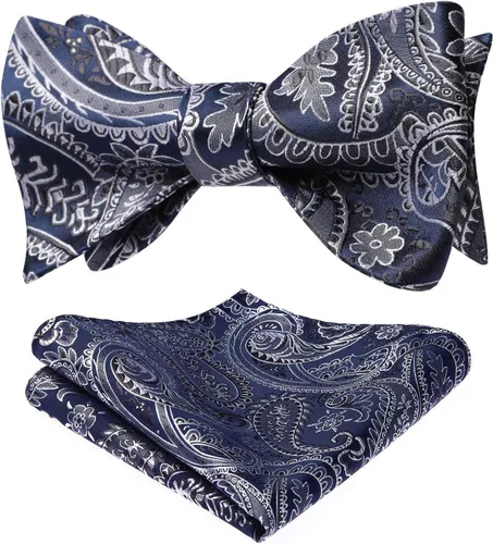 Vista 47 de HISDERN Pajaritas para hombre, corbatín de cachemira para hombre, corbata de lazo y bolsillo cuadrado, juego formal de esmoquin para boda