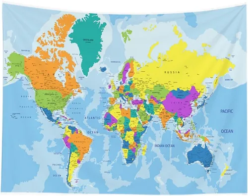 Vista 10 de CAPSCEOLL Tapiz de mapa del mundo para colgar en la pared, tapiz blanco y negro para decoración del hogar, 40 x 30 pulgadas, mapa para habitación