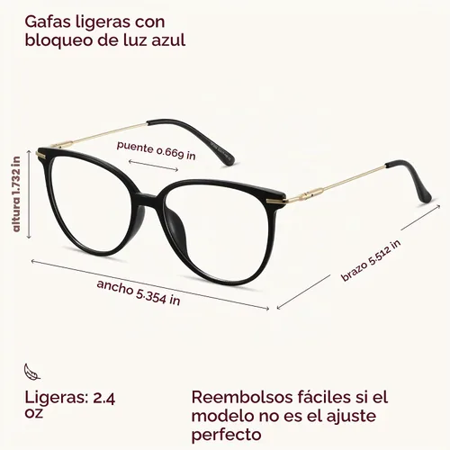 Vista 3 de Gaoye - Gafas de bloqueo de luz azul - Marcos redondos TR90 de moda, brazos de metal, protección UV400 - Estuche suave a juego * 1 marco negro