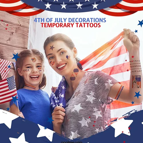 Vista 2 de Adhesivo de tatuaje del Día de la Independencia del 4 de julio, tatuajes temporales de la bandera estadounidense, tatuajes temporales impermeables