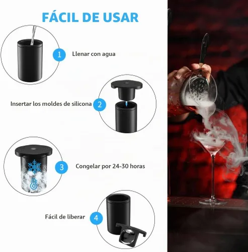 Vista 5 de TINANA Máquina para hacer bolas de hielo transparente, bandeja de cubitos de hielo transparente de 2.5 pulgadas para hacer 1 bola de hielo de esfera