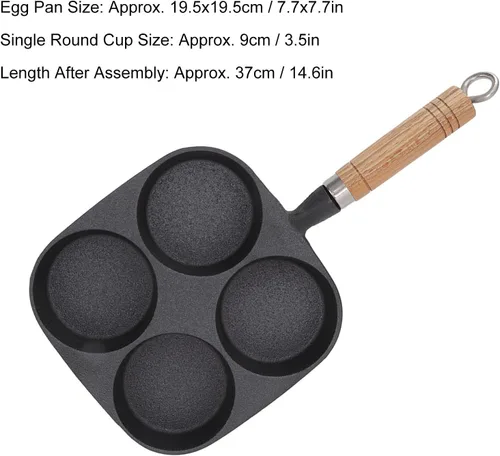 Vista 6 de CHICIRIS Sartén, olla, sartén para huevos de 4 tazas con mango de madera para desayuno, panqueques, tortillas