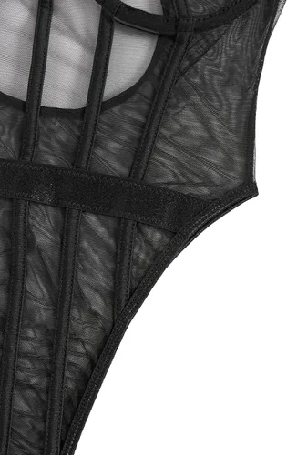 Vista 4 de WDIRARA Body ajustado de malla sin tirantes para mujer